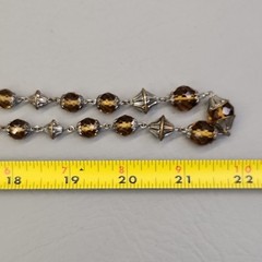Vintage Glass Beaded Necklace Yellow Brown Faceted Silver Tone Caps 44″