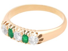 0.30Ct Emerald and 0.60Ct Diamond 14k Yellow Gold Five Stone Ring Circa 1925