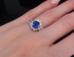 Fine 2.25ct GIA Blue Cushion Sapphire 0.80ct Diamond Platinum Ring, Size 7