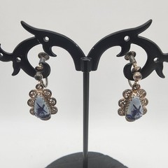 VTG 835 Silver Delft Blue Porcelain Windmill Filigree Dangle Screw Back Earrings