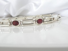 Vintage Sterling Silver 925 Jasper Station Chunky Taxco Mexico Bracelet 8″