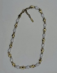 Vintage 1980s Napier Alternating White Enamel & Gold Tone Star Link Necklace