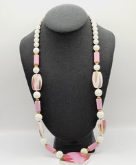 Hand Painted Porcelain Ceramic Pendant Beaded Vintage Necklace 30 Inch Japan