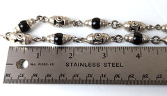 925 Taxco Sterling Silver Black Onyx Gem Bead & Barrel Long Chain Necklace 32″