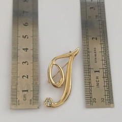Vintage Brooch Letter I/J Name Initial Pin Gold Tone Rhinestone VTG Gift Retro