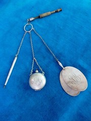 ANTIQUE SILVER VICTORIAN CHATELAINE – 4 ACCESSORIES – Monogram