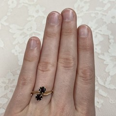 10K Garnet Ring, Vintage SEMCO, Two Stones Bypass Style, Yellow Gold