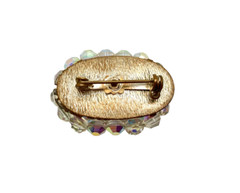 Silver Tone Oval Costume Brooch with Aura Borealis Beads, 33mm by 24mm