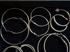 14 Pairs Assorted Vintage Hoop Earrings Various Sizes And Styles Silver Tone