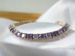 Vintage Sterling Silver 925 Gold Over Amethyst CZ Tennis Bracelet 7.5″