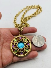 Vintage Gold Tone Pastel Renfaire Medallion Chunky Liz Claiborne 28” Necklace