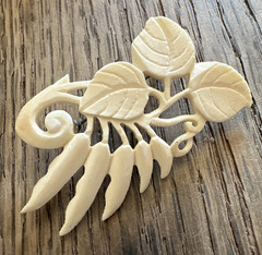 2 Vintage Hand Carved Butterfly Flower & Foliage Brooch Pin Open Work Detail