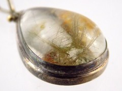 Vintage Artisan Made Sterling Silver Rutilated Quartz Cabochon Pendant 925 16.6g