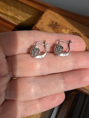 Vintage French 18K Whit Gold Diamond Flower Earrings