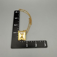 Vintage JJ Rabbit Looking In The Mirror Gold Tone Necklace Easter Spring 16″