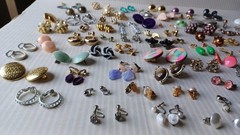 Lot 63 Pair Vintage Clip Screw Back Earrings Mixed Materials Tones Some Wear