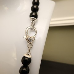 Judith Ripka necklace black onyx sterling silver 925 clasp DMQ signed 20 in