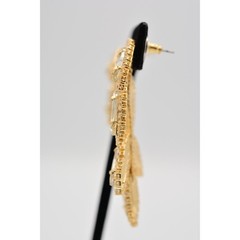 Vintage Crystal Leaf Earrings Drip Dangle Prong Rhinestone Marquise Gold BinAE