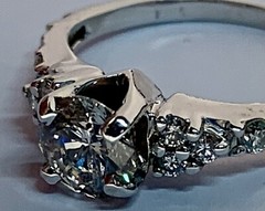 14k White Gold Diamond Engagement Ring Side Diamonds Natural Vintage Estate 1.03