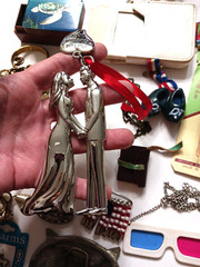 Lot of Odd Metal Items Belt buckles, ornaments, stop watch, rings, key chain +
