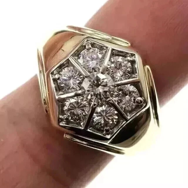 2.85Ct Art Deco Created Diamond Men’s Anniversary 14k Yellow Gold Finish Ring