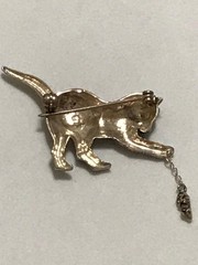 Cute Vintage Jezlaine Sterling Silver 925 Cat With Mouse Brooch Pin