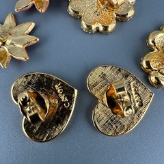 Vintage Enamel Stud Earrings Lot Signed Poinsettias Shamrocks USA Hearts Holiday