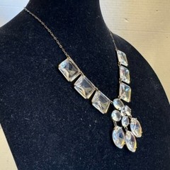 J Crew Bib Statement Necklace Clear Glass Prong Rhinestones Square Oval Round