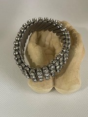 Vintage ^ 3-Row Clear Rhinestone Expansion Stretch Bracelet in Silver Tone
