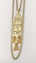 Vtg Crown Trifari Gold Tone Waterfall Tassel 2 Strand Long Necklace 32 In. #850