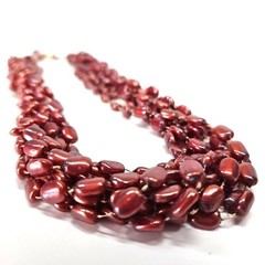 VINTAGE Plastic Beaded Burgundy Red Twisted Convertible Necklace Hong Kong