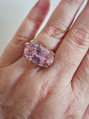 Pink Topaz CZ Statement Ring With Dangling Butterfly Charm 7 Sterling Silver