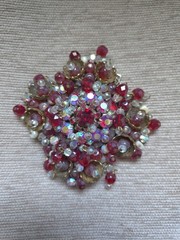 Vintage J Carl NY Original Brooch Hand Wired Red Aurora Borealis Clip Earrings