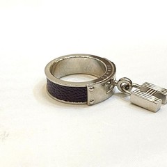 HERMES Kelly H Charm Scarf Ring Silver Brown 20mm