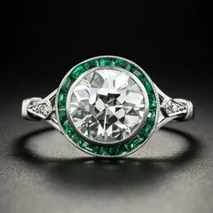 Art Deco Style 3Ct Lab Created Diamond & Emerald Wedding 14K White Gold FN Ring