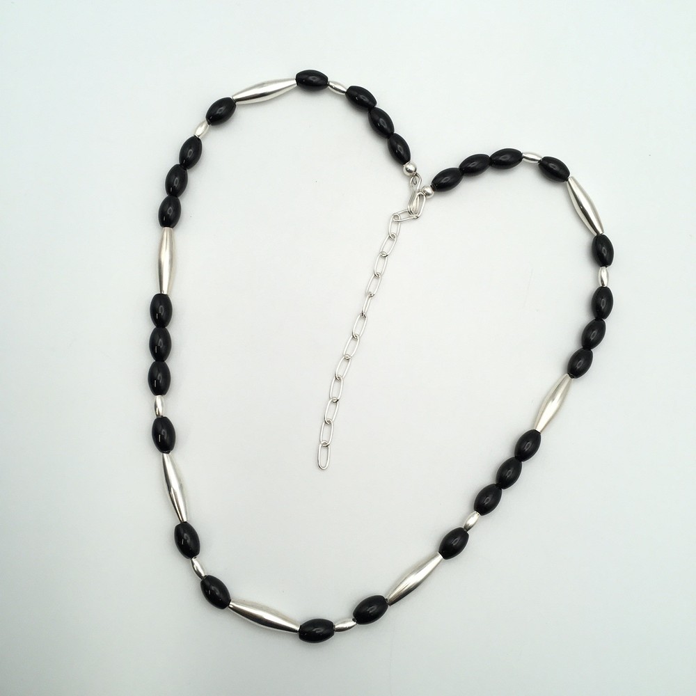 Silver Schark Handmade Sterling Silver & Black Onyx Necklace 18-21″ 20g #65