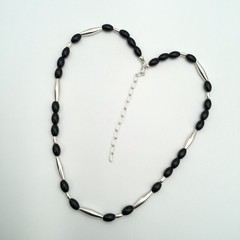 Silver Schark Handmade Sterling Silver & Black Onyx Necklace 18-21″ 20g #65
