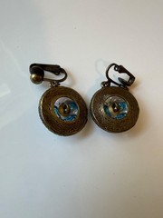 Grandmother’s Buttons Vintage Earrings Czech Art Glass Man In The Moon Clip-On