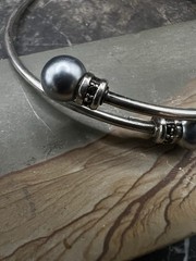 VTG Sterling Silver Sapphire Tension Cuff Faux Pearl Signed Estate Bracelet 925