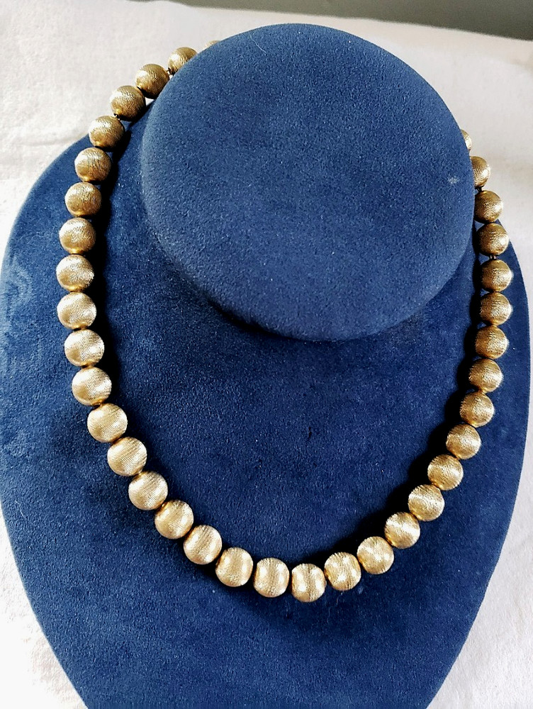 Monet Brushed Gold Tone Ball Metal Beads Necklace 17” Vintage Classic