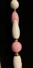 Pink & White Plastic Art Deco Bead Necklace Vintage