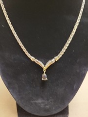 Elegant Vintage GP Sterling Silver Green Stone Chevron Style Studded Necklace