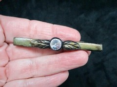 Vintage 1990’s Green & Black Lustered w/Rhinestone Artisan Brooch SIGNED