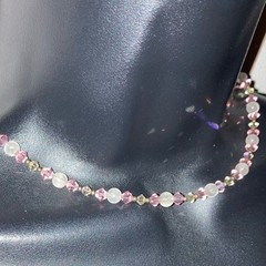 Vintage Y2K Pink Faceted Crystal Silver Beaded Choker Necklace Summer Jewelry