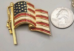 2 Signed Vtg Enamel Brooches: NAPIER U.S. Flag, GERRYS Patriotic Eagle