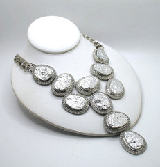 Vintage RJ Graziano runway statement necklace Silvertone and rhinestones