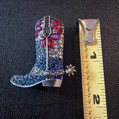 Rhinestone Cowboy Boot Brooch Red White Blue Western Boot Pin