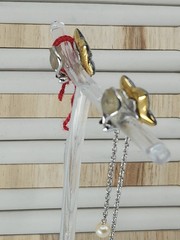 Authentic Baccarat France Crystal Flower Pearl Chain Dangle Clip Earrings 925