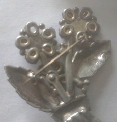 Vtg KC Brooch Silver, Pink & Rhinestone