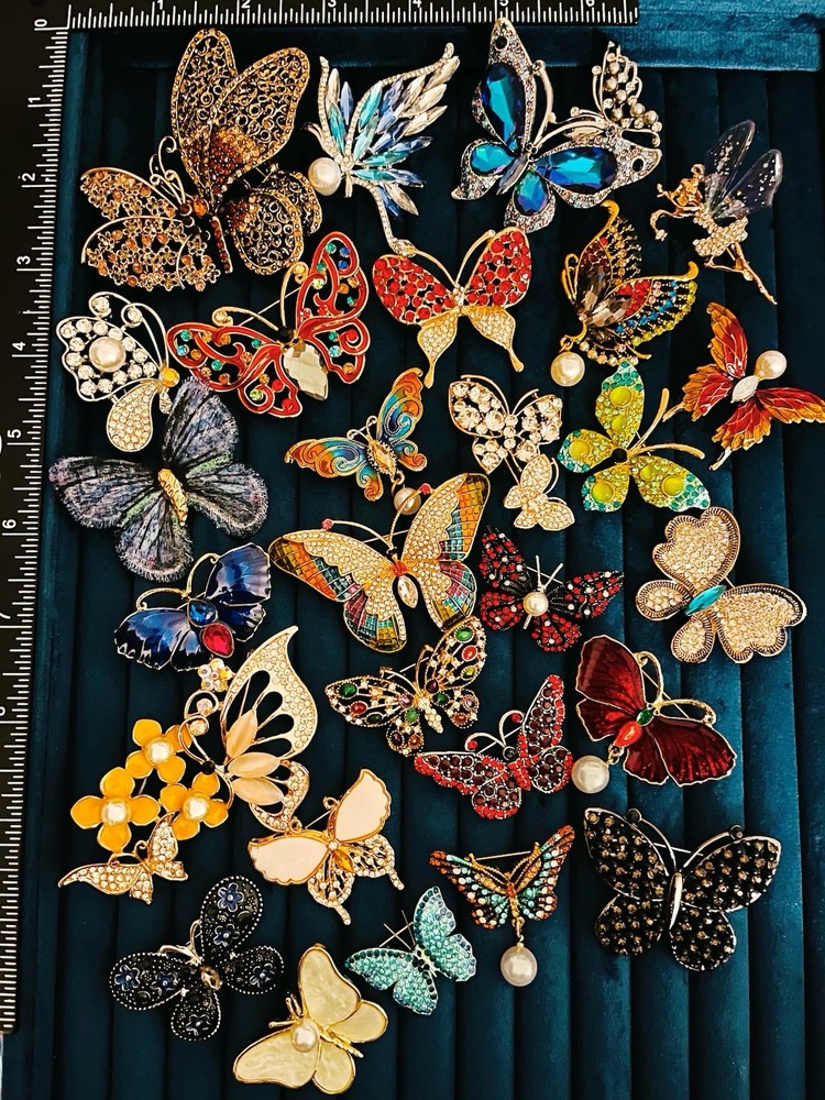 Lot 30 Statement Butterfly Brooch Pin Fairy Insect Rhinestone Enamel